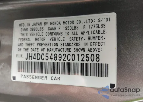 2002 Acura Rsx from USA, damaged, VIN JH4DC54892C012508